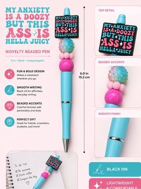 Funny humor Hand Crafted Blue & Pink Decorative Bead Pen